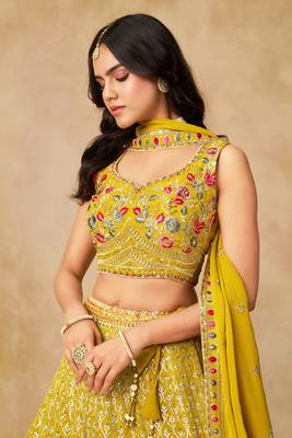 YELLOW SEQUINS & THREAD EMBROIDERED GEORGETTE LEHENGA CHOLI 6