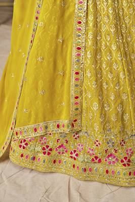 YELLOW SEQUINS & THREAD EMBROIDERED GEORGETTE LEHENGA CHOLI 8