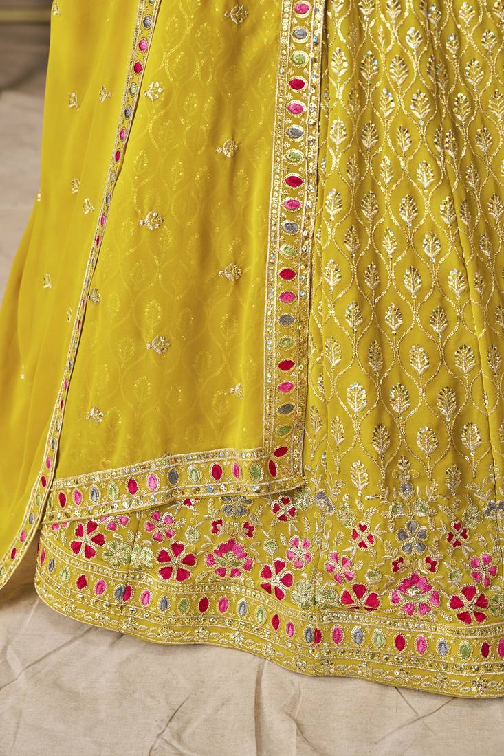 YELLOW SEQUINS & THREAD EMBROIDERED GEORGETTE LEHENGA CHOLI