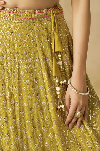 YELLOW SEQUINS & THREAD EMBROIDERED GEORGETTE LEHENGA CHOLI