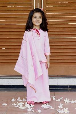 Pink Cotton Kids Skirt Top with Dupatta 1
