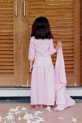 Pink Cotton Kids Skirt Top with Dupatta 2