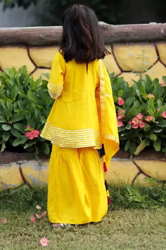 Yellow Cotton Kids Skirt Top with Dupatta - Gotta Work