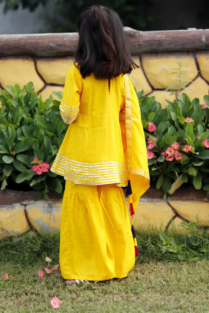 Yellow Cotton Kids Skirt Top with Dupatta - Gotta Work