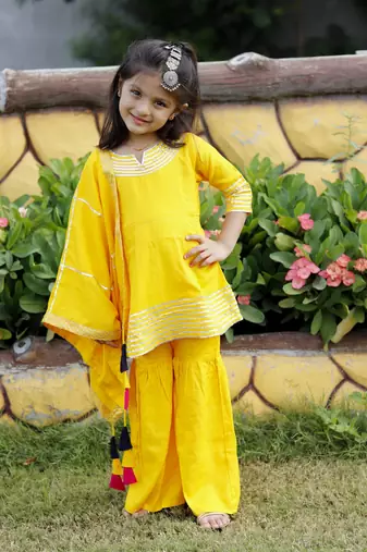 Yellow Cotton Kids Skirt Top with Dupatta - Gotta Work