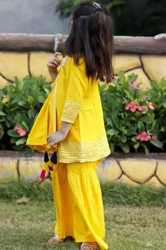 Yellow Cotton Kids Skirt Top with Dupatta - Gotta Work