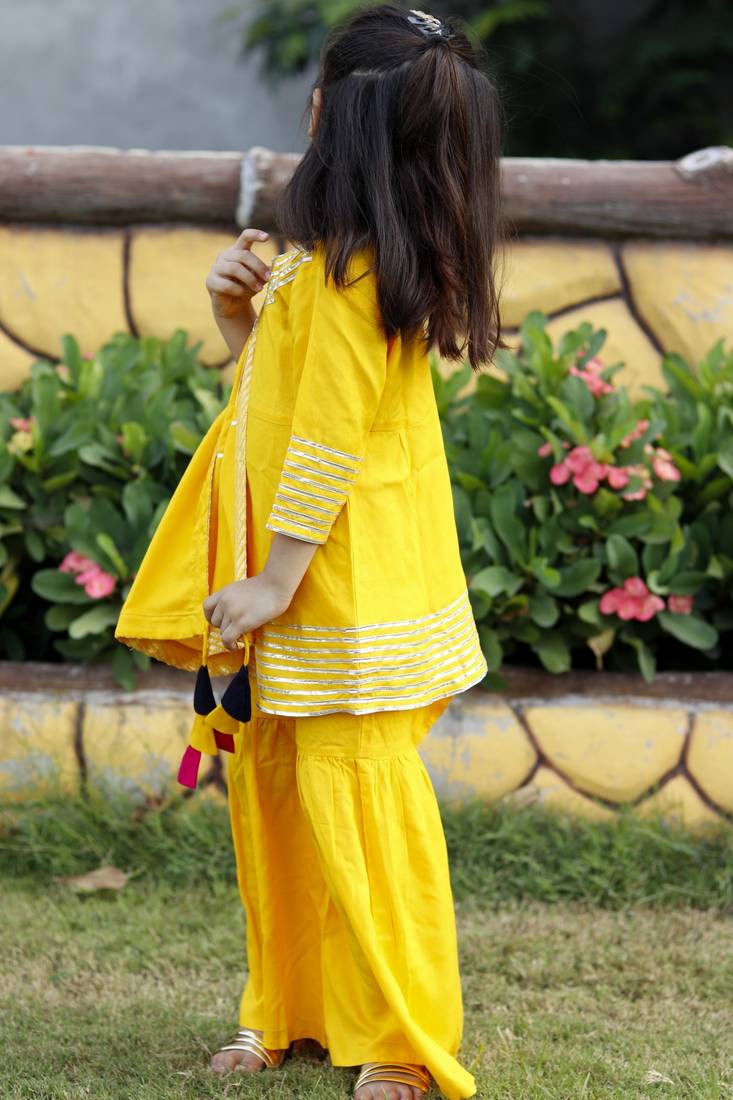 Yellow Cotton Kids Skirt Top with Dupatta - Gotta Work