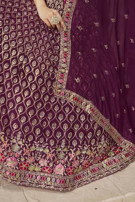 PURPLE SEQUINS & THREAD EMBROIDERED GEORGETTE LEHENGA CHOLI 9