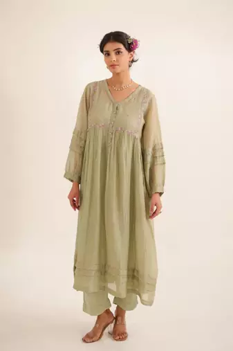 Aqua green pleated sleeve dress set