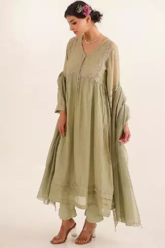 Aqua green pleated sleeve dress set