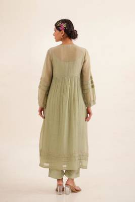 Aqua green pleated sleeve dress set 5