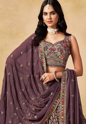 LIGHT PURPLE SEQUINS & THREAD EMBROIDERED LEHENGA CHOLI 6