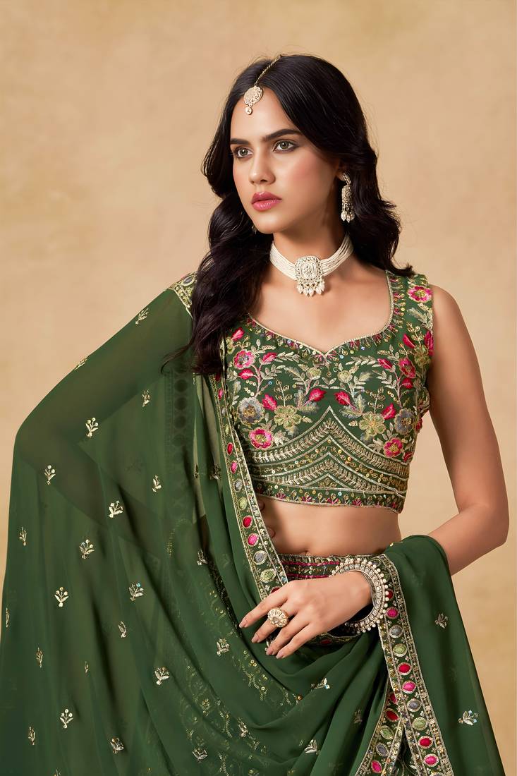 GREEN SEQUINS & THREAD EMBROIDERED LEHENGA CHOLI
