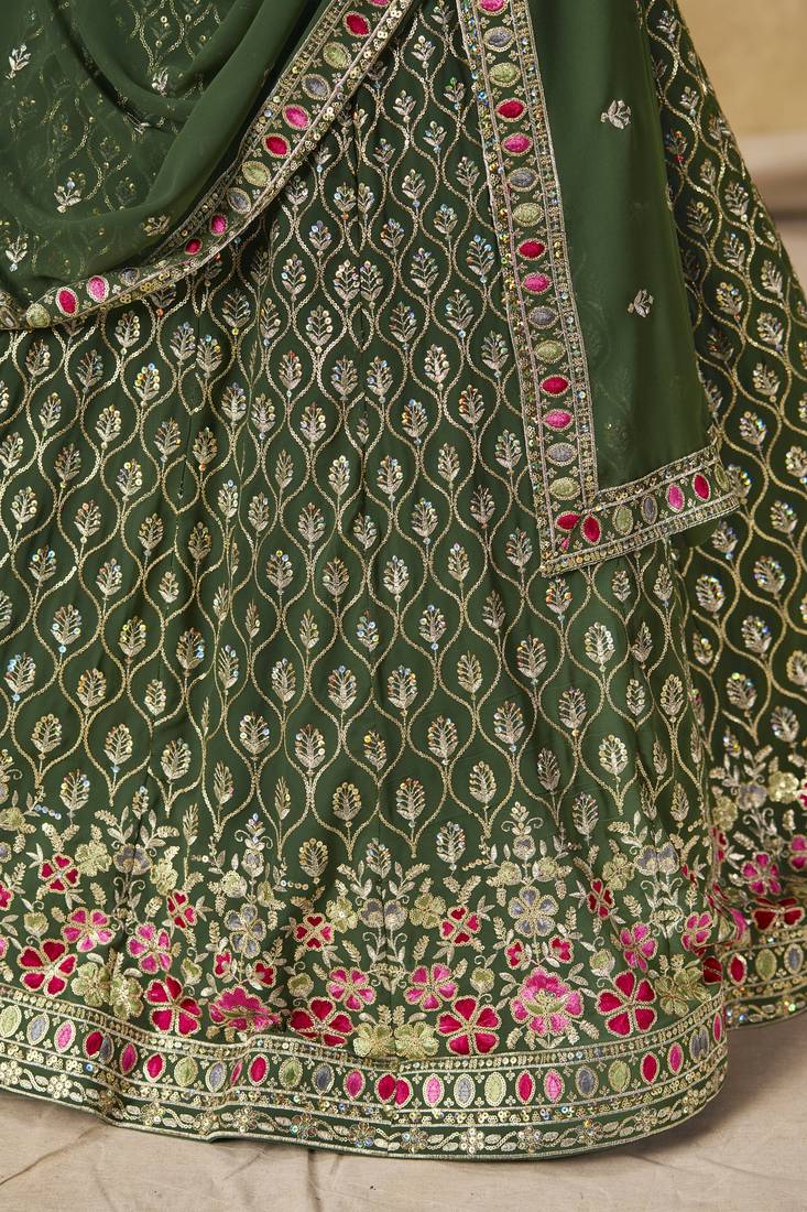 GREEN SEQUINS & THREAD EMBROIDERED LEHENGA CHOLI