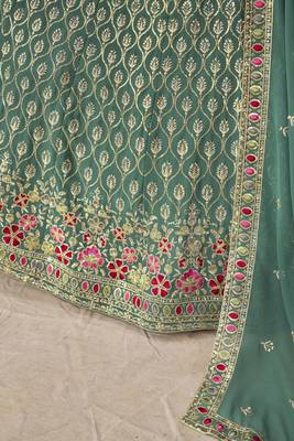 TURQUOISE SEQUINS & THREAD EMBROIDERED LEHENGA CHOLI 7
