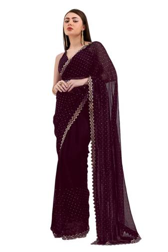 Black embellished shimmer art silk beads and stones saree with blouse