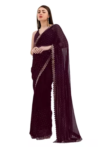 Black embellished shimmer art silk beads and stones saree with blouse