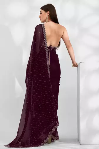 Black embellished shimmer art silk beads and stones saree with blouse