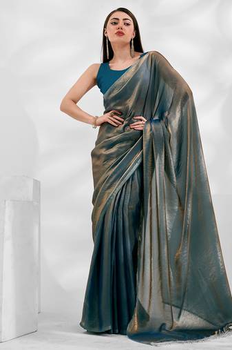 Metallic organza shimmery saree with blouse