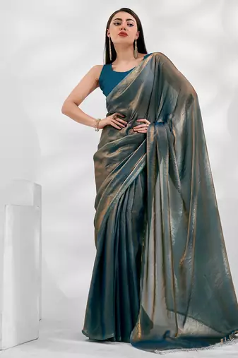 Metallic organza shimmery saree with blouse