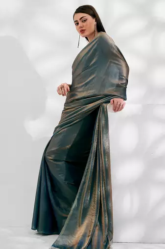 Metallic organza shimmery saree with blouse