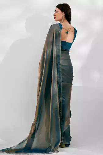 Metallic organza shimmery saree with blouse