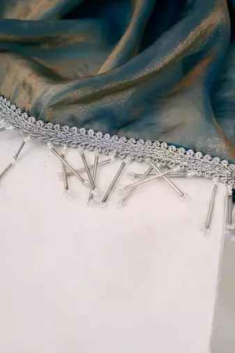Metallic organza shimmery saree with blouse