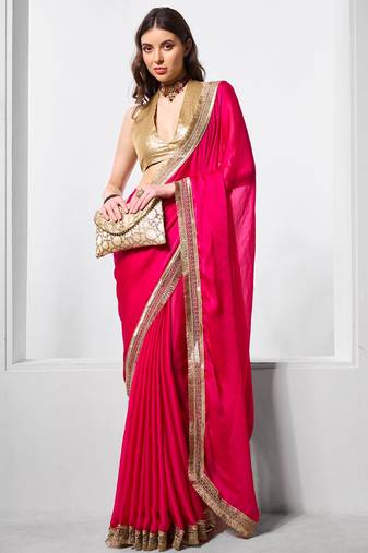 Pink designer chiffon saree with blouse
