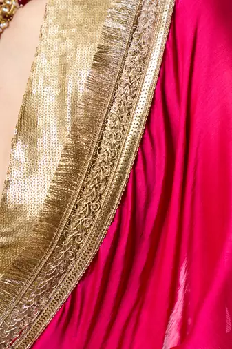 Pink designer chiffon saree with blouse