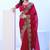Red embellished embroidered satin saree with blouse