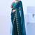 Teal embellished beads and stones saree with blouse
