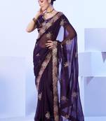 wine embellished chiffon saree with blouse