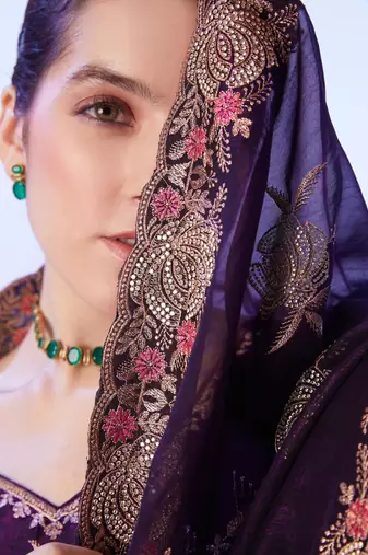 wine embellished chiffon saree with blouse