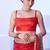 Red mirror work lace embellished saree with blouse