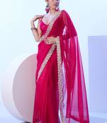 Red embellished beads and stones saree with blouse