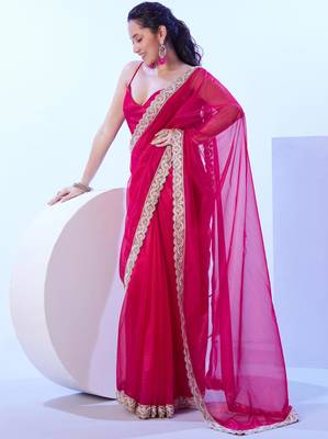 Red embellished beads and stones saree with blouse 2