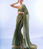 Green sequinned organza designer saree with blouse