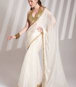 Off white embellished sequinned organza saree with blouse