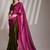 wine and green colourblocked chiffon half and half saree with blouse