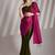 wine and green colourblocked chiffon half and half saree with blouse