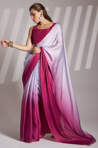 pink ombre satin saree with blouse