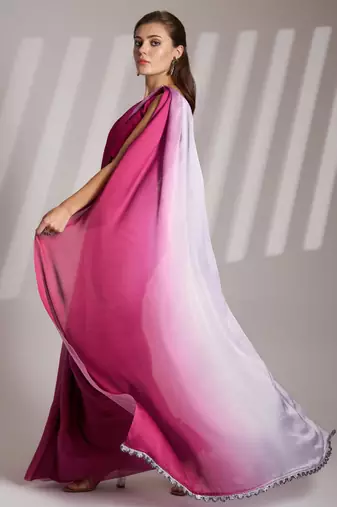 pink ombre satin saree with blouse