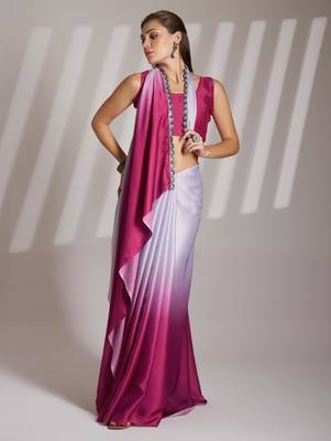 pink ombre satin saree with blouse 3