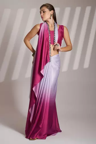 pink ombre satin saree with blouse