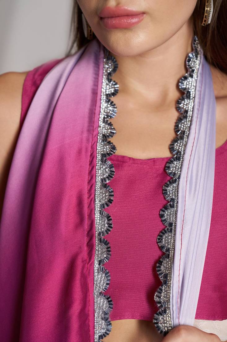 pink ombre satin saree with blouse