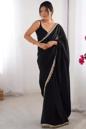 Black embellished organza saree with blouse