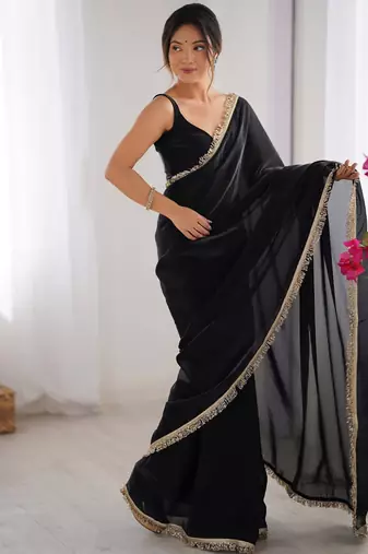 Black embellished organza saree with blouse