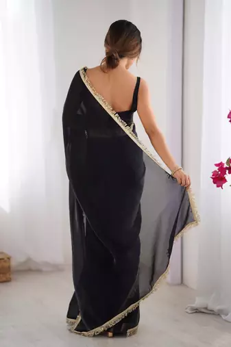 Black embellished organza saree with blouse