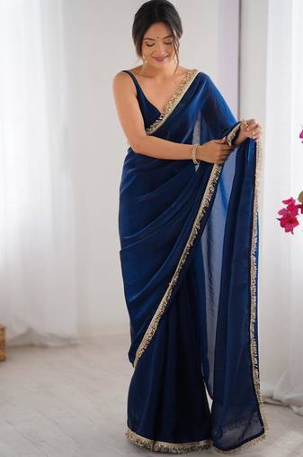 Teal embellished organza saree with blouse