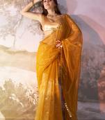Mustard designer lace organza saree with blouse